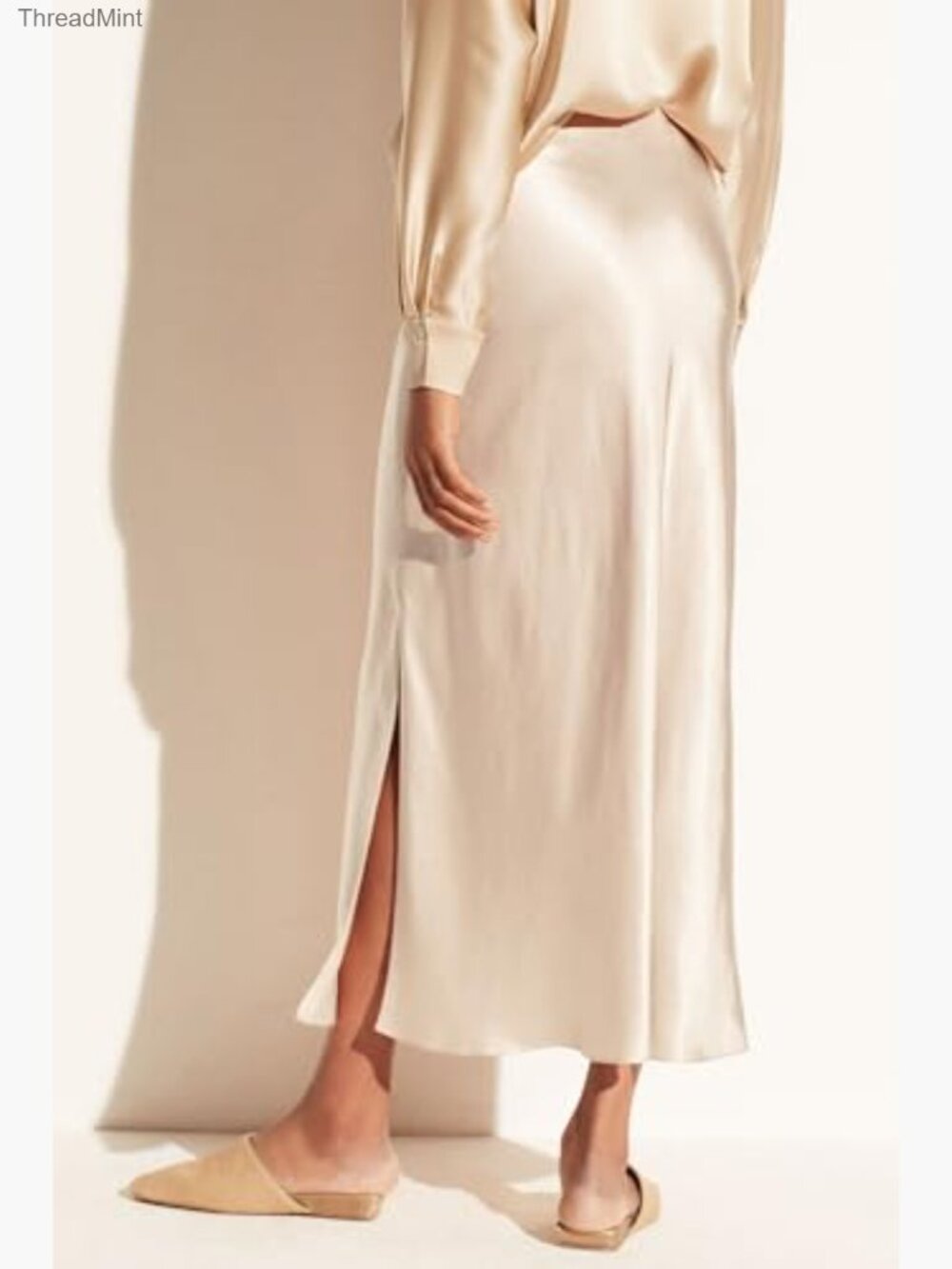 Satin Maxi Skirt High Waisted Split A Line Dressy Elegant Long Skirt - Picture 5 of 6